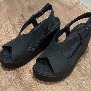 Crocs LiteRide Black Wedge Sandals